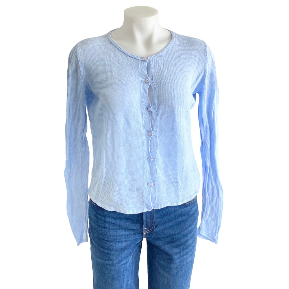 Eileen Fisher Organic Linen Button Front Cardigan Light Blue XS
